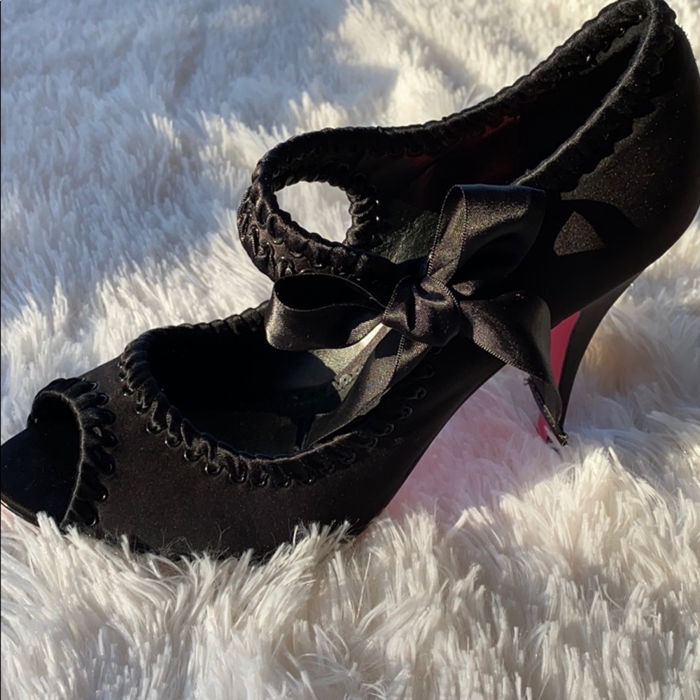 Betsey Johnson Black Satin Peep-toe Stilettos
